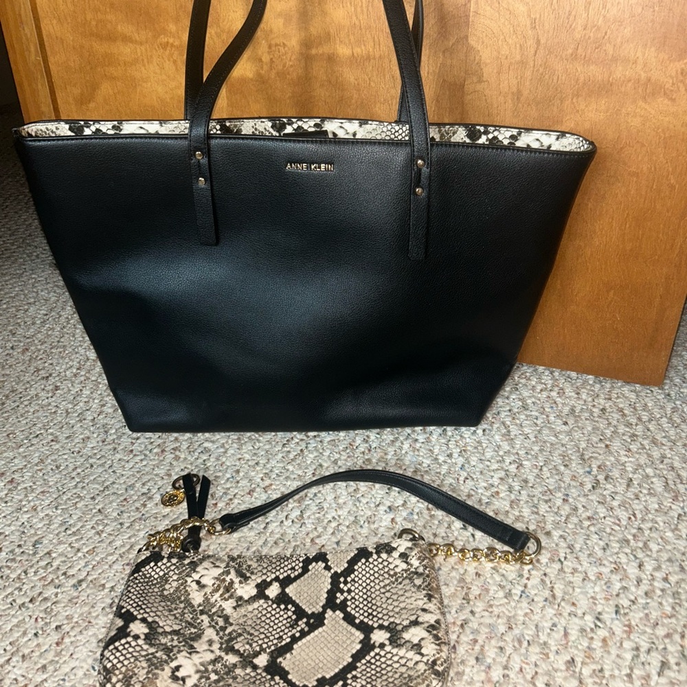 Anne Klein Black and Cream Tote Bag